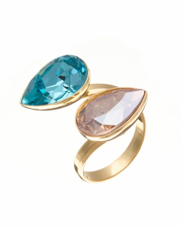Light Turquoise Crystal & Golden Shadow Ring - Exquisite Handcrafted Jewelry